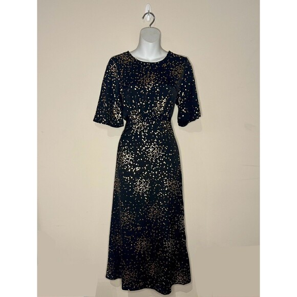 Monsoon Suki Spot Foil Print Midi Dress Black Gold Size 8 NWT!!! - Picture 2 of 4